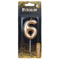 Свічка в торт Цифра-6 золото 6см Pelican (1) (12) (600) 866016 