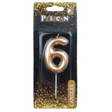 Свічка в торт Цифра-6 золото 6см Pelican (1) (12) (600) 866016 