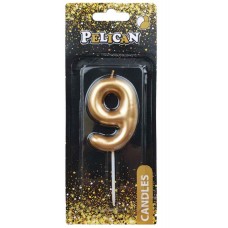 Свічка в торт Цифра-9 золото 6см Pelican (1) (12) (600) 866019 