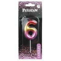 Свеча в торт Цифра-6 радужная 6см Pelican (1) (12) (600) 866066 