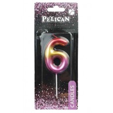 Свічка в торт Цифра-6 райдужна 6см Pelican (1) (12) (600) 866066 