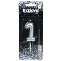 Свічка в торт Цифра-1 срібло 6см (1) (12) (600) 866021 Pelican