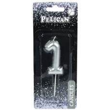 Свічка в торт Цифра-1 срібло 6см (1) (12) (600) 866021 Pelican