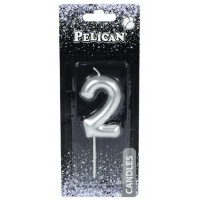 Свічка в торт Цифра-2 срібло 6см (1) (12) (600) 866022 Pelican