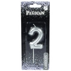 Свічка в торт Цифра-2 срібло 6см (1) (12) (600) 866022 Pelican