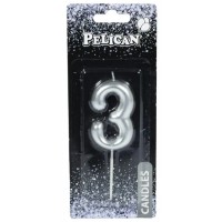 Свічка в торт Цифра-3 срібло 6см (1) (12) (600) 866023 Pelican