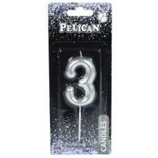 Свічка в торт Цифра-3 срібло 6см (1) (12) (600) 866023 Pelican