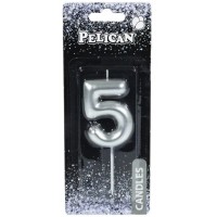 Свічка в торт Цифра-5 срібло 6см (1) (12) (600) 866025 Pelican