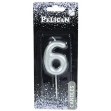 Свічка в торт Цифра-6 срібло 6см (1) (12) (600) 866026 Pelican