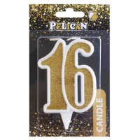 Свеча юбилейная 16 лет, 7см золото (1) (32) 867116Pelican