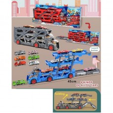 Трейлер 29,5 см, раскладывается, машинки металлические 6 шт, в коробке, 41 х15,5 х7,5 см, 3 цвета (24) K180A10