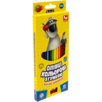 Карандаши цветные 12 цветов Школярик трехгранные с резинкой и точилкой (12) №312119001