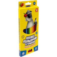 Карандаши цветные 12 цветов Школярик трехгранные с резинкой и точилкой (12) №312119001