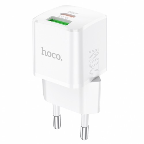 Зарядний пристрій Hoco N20 швидка зарядка 3.0 2в1 (adapter і cable) 1USB 3A 1Type-C-Lightning white  