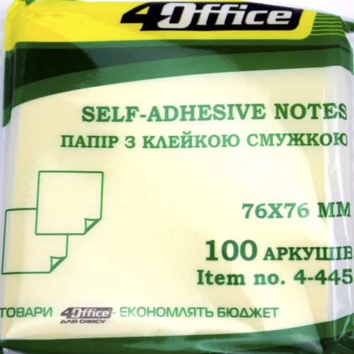 Блок/зам. липк. краєм 76х76мм 100арк.,асорті 4Office 4-445/5415(12)