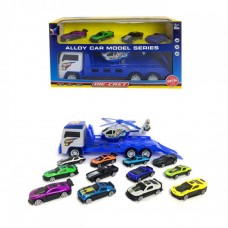 Трейлер інер-ий 29см,вертоліт-поліція,машинки 4шт,в кор-ці,30х16х9см CY-230(36)