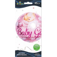 Кулька повітр. фольгована Baby Girl ведмедики рожева 45см 835222/Pelican/(1)