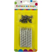 Набір свічок в торт "Jumbo" 8см 12шт срібні з блискітками з 12 підставками№MX620178S/Maxi/