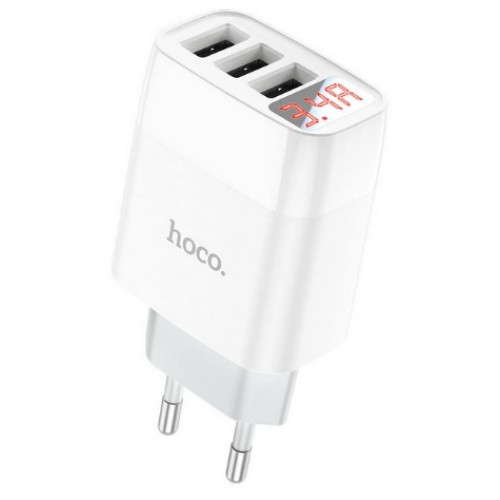 Зарядний пристрій Hoco C93A дисплей 3USB 3.4A white(36)