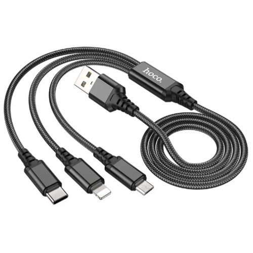 Кабель USB > lightning + Type-C + microUSB HOCO X76 3в1 1м black