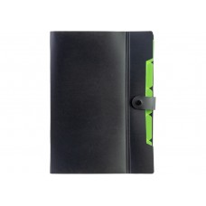 Папка-конверт Optima O35539 A4 на кнопці,6від.,з розширенням,чорна з салатовим(30)