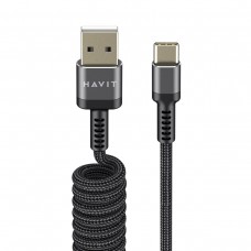 Кабель USB > Type-C Havit HV-CB6252 пружинний 2.4A 1.5м black