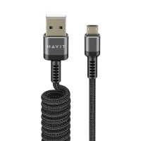 Кабель USB > Micro USB Havit HV-CB6250 пружинний 2.4A 1.5м чорний