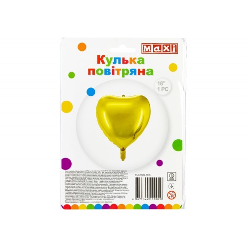 Кулька повітр. фігура фольгована Серце золото, 38х40см MX002G-18in/Maxi/(10)