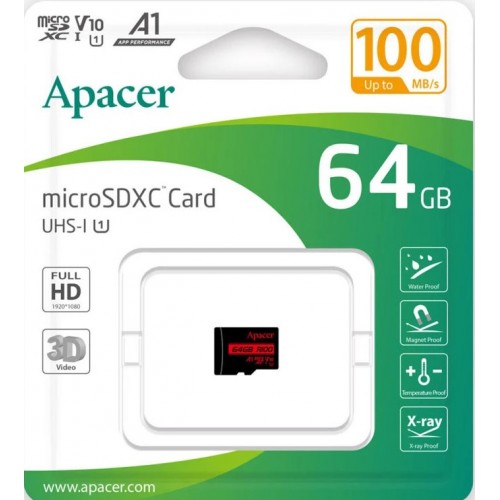 Карта пам`яті 64Gb Micro-SDXC (UHS-1) Apacer class 10 V10 A1 R100MB/s