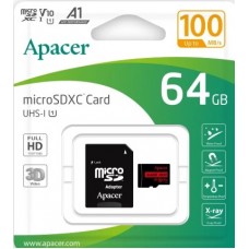 Карта пам`яті 64Gb Micro-SDXC (UHS-1) Apacer class 10 V10 A1 R100MB/s (adapter SD)