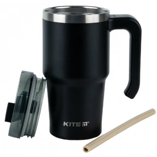 Термочашка з ручкою 0,6л "Kite" чорна №K24-1207-1