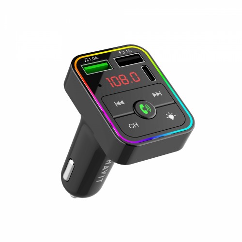 FM модулятор Havit HV-FM812BT 2USB+USB-C RGB Black