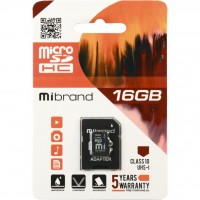 Карта пам`яті 16Gb Micro-SDHC(UHS-1) Mibrand class10 (adapter SD)