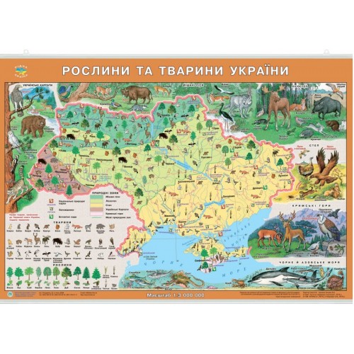 Карта Рослини та тварини України картон,планка 1:3 000 000/ІПТ/