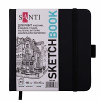 Скетчбук 80/110 150х150мм тв.обкл. PU, чорний 743190/Santi/(16)