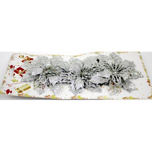 Декор святковий Квітка срібний 3шт R96227 Декор святковий Квітка срібний 3шт R96227