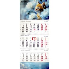 Календар кварт. настін.  Кіт у квітах 2026 ,3 пружини
