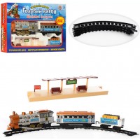 Железная дорога на батарейке музыкальная Голубой вагон свет, дым, длина пути 282см, в коробке 38х26х7см (12) 8041/617