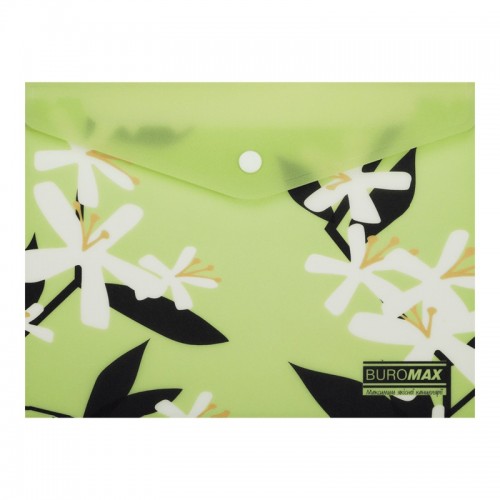 Папка-конверт "Buromax" №BM.3919-15 А5 Arabeski на кнопці,матов. напівпрозор.,салатова(12)