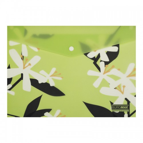 Папка-конверт "Buromax" №BM.3943-15 А4 Arabeski на кнопці,матов. напівпрозор.,салатова(12)