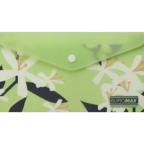 Папка-конверт "Buromax" №BM.3952-15 DL Arabeski на кнопці,матов. напівпрозор.,салатова