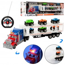 Трейлер на керуванні, 57 см, світиться, 6 машинок, на батарейці, в коробці, 66 х21х11см, 3 види (12) 9090-9 E