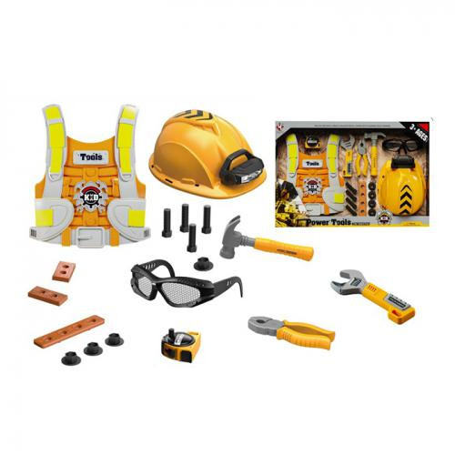 Набір інструментів: жилет,маска,окуляри,молоток,плоскогубці,болти,світло №T015A(12)