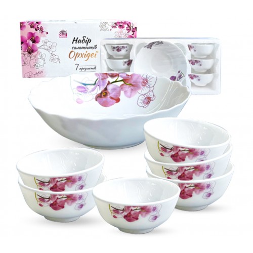 Набір салатників склокерам. Орхідеї (7шт) 30056-15022/S&T/(6)