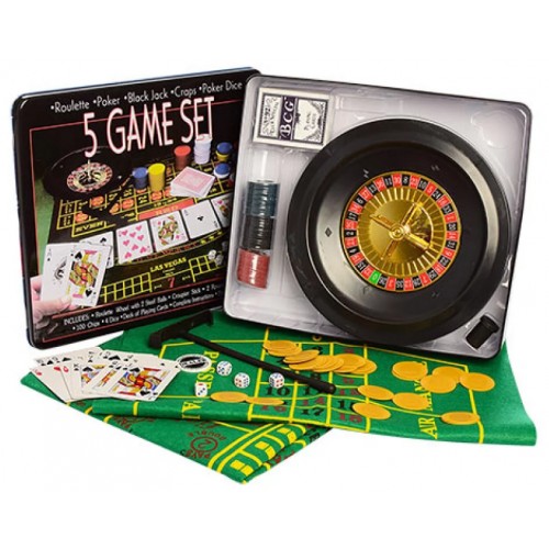 Гра наст. Покер 5в1,рулетка,фішки,карти,кубики,сукно 2шт,в кор-ці (метал) D25354(8)