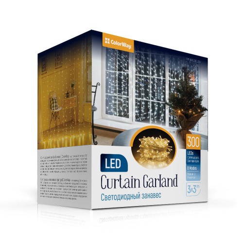 Гірлянда-штора-завіса електрич. ColorWay 300LED L-3м H-3м №67384