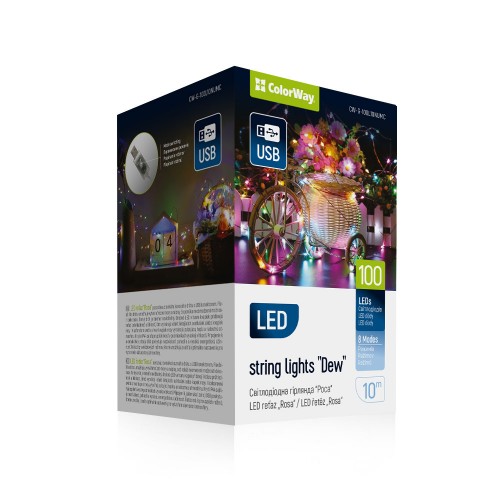 Гірлянда-роса електрич. ColorWay 100LED 8режимів +USB мульті L-10м №80550