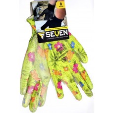 Рукавиці синт. жіночі з поліуретановим покриттям,зелені,кольор. принт р.8 PL9980 №69980