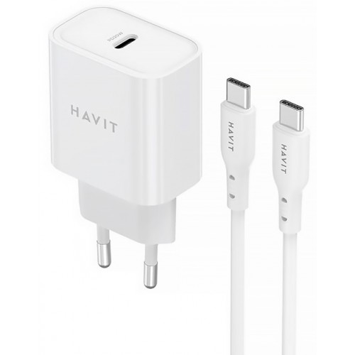 Зарядний пристрій Havit №ST934 USB-C з кабелем USB-C + USB-C 20W white