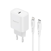 Зарядний пристрій Havit №ST935 USB-C з кабелем USB-C + lightning 20W white